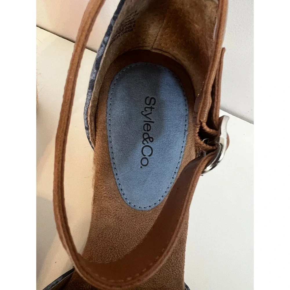 Style & Co Women SELEENEY Faux Leather Open Toe Wedge‎ Sandals Size 10.5 NIB